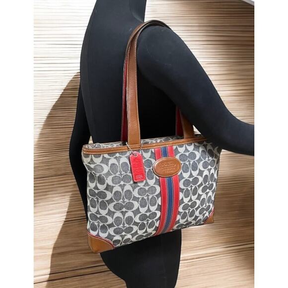 Vintage Coach 7023 Signature Denim Stripe Small Tote Bag & 8697 Skinny Wristlet - Picture 10 of 15